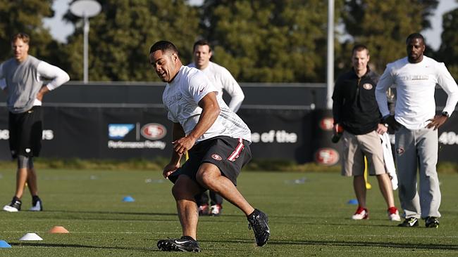 Hayne is put through his paces at 49ers training. / Source: Supplied