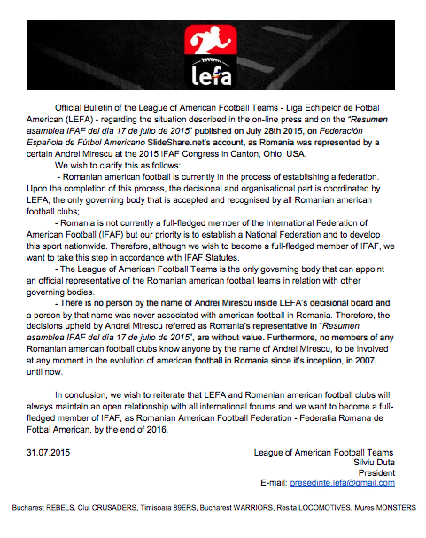 LEFA Statement