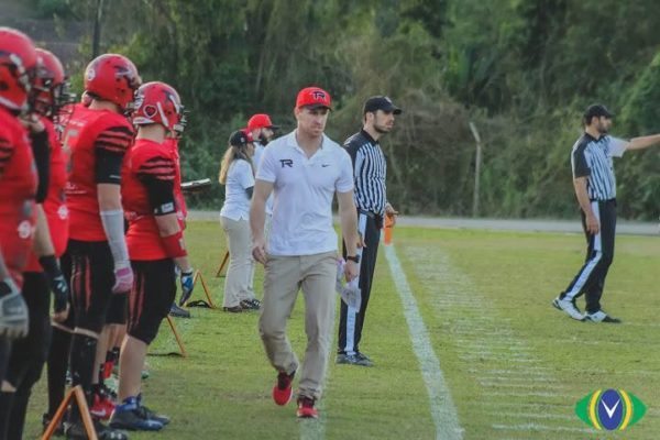 Brazil - Timbo Head Coach, Amadeo Salvador roams the sidelines during their 41-0 victory against Juventude.