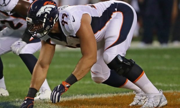 CHICAGO, IL - AUGUST 11: Adam Gotsis #99 of the Denver Broncos awaits the snap against the Chicago Bears at Soldier Field on August 11, 2016 in Chicago, Illinois. The Broncos defeated the Bears 22-0. (Photo by Jonathan Daniel/Getty Images)