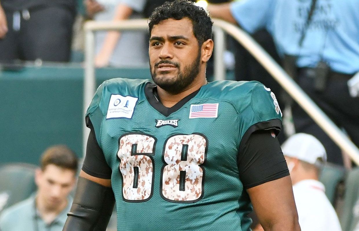 Jordan Mailata on the sidelines during a game