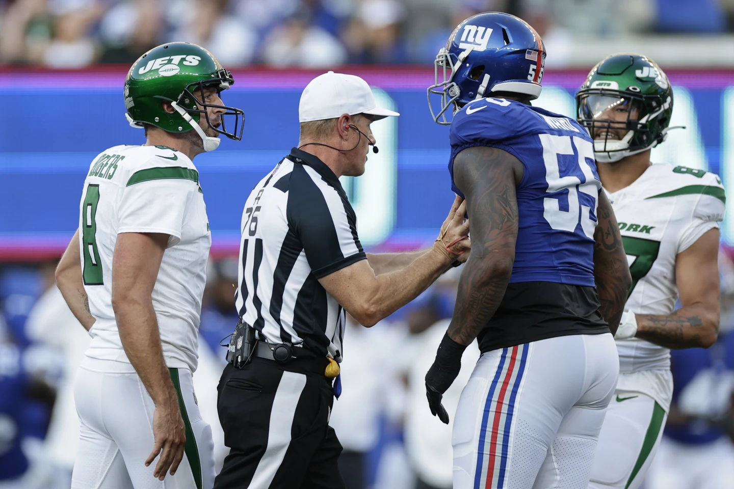 Jets' Rodgers says Giants' Ward was making things up when discussing their  on-field exchange